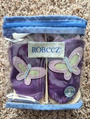 Robeez Purple Baby Shoes with Pink & Green Butterfly Accents